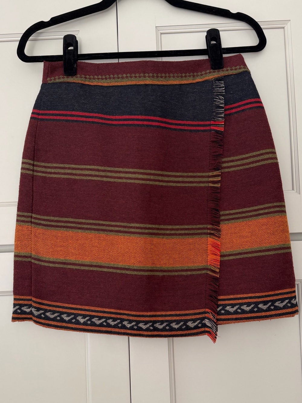 LOFT Southwestern Blanket Fringe Wrap Skirt size 4P